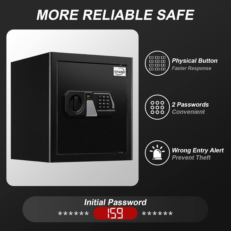 Tenamic Fireproof Safe Box 1.6 Cuft Electronic Digital Security Box, Keypad Medium Lock Box Cabinet Safes with Internal Light, Solid Alloy Steel Office Hotel Home Safe with 2 Passwords, Black - Image 4